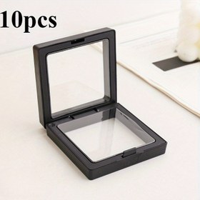 Resim 10 Adet Clearview 3D Yüzen Vitrin Kutuları, Plastik Toz Geçirmez Mücevher Ambalajı, Şeffaf Asılı Saklama Kutuları, Kolye, Bilezik, Yüzük, Madeni Para, Küpe ve Broş Saklamak İçin, Elastik Film Özellikli, Perakende ve Kişisel Kullanım İçin Hediye Kutuları. 