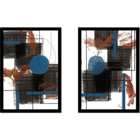 Resim Mavi Siyah Soyut İkili Çerçeveli Mdf Tablo Seti-172275 