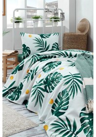 Resim Tek Kişilik Baskılı Pike Takımı Monstera Yeşil Yeşil 