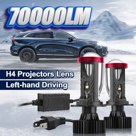 Resim 2 adet Far Ampulü H4 Yüksek&Düşük Her Şey Bir Arada, 70000LM 420W 3570 CSP Çip Yeni LED Projektörler Lens, 6000K Beyaz Süper Parlak Işıklar, Sol El Sürüş 