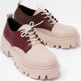 Resim 868-754 Bej Garni Bağcıklı Günlük Yüksek Tabanlı Loafer Ayakkabı Bej - Siyah 