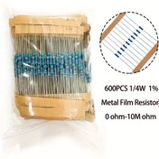 Resim 600 adet Metal Film Direnç Kiti, 1/4W, 0 Ohm'dan 10m Ohm'a kadar 60 Değer, %1 Tolerans - Elektronik Projeler için İdeal, Kolay Tanımlama için Mavi Boncuklu 
