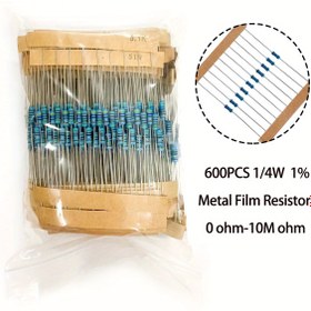 Resim 600 adet Metal Film Direnç Kiti, 1/4W, 0 Ohm'dan 10m Ohm'a kadar 60 Değer, %1 Tolerans - Elektronik Projeler için İdeal, Kolay Tanımlama için Mavi Boncuklu 