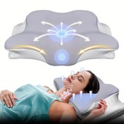 Resim 1 Adet Kelebek Şekilli Ergonomik Yastık - Boyun Rahatlatıcı ve Omurga Hizalama için Soğutucu Ortopedik Servikal Yastık, Hafif Seyahat Dostu Gri Yatak Aksesuarı, Uyku Kalitesi Artırıcı 