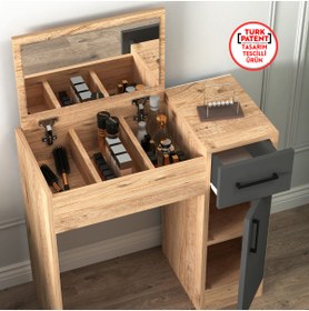 Resim Arnetti İnci Atlantik Çam Antrasit Aynalı Makyaj Masası – Çekmeceli, Dolaplı & Şık Tasarım 