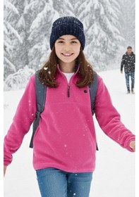 Resim Lela Yumuşak Dokulu Fermuarlı Dik Yaka Şardonlu Kışlık Unisex Çocuk Polar 5905002 Fuşya 