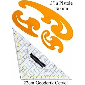 Resim Geoderik Üçgen Cetvel 22cm Ve Pistole Cetvel Takımı 1 Adet Geoder Modelist Terzi Gönyesi Geometrik Açılı Gönye Yıldızlar Çok Renkli 