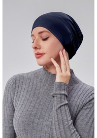 Resim Sonbaharmoda Kadın Tesettür Hazır Pratik Geçmeli Bone Lastikli Kaymaz Lacivert 