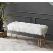 Resim Morfoni Peluş Bench - Beyaz Kumaş Gold Ayak 100 Cm 