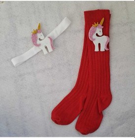 Resim Es Seri10 Çocuk Unicorn Figürlü Diz Altı Çorap Ve Bandana Kombin 
