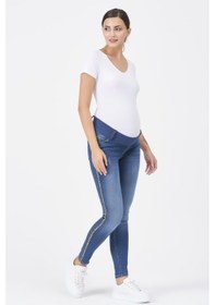 Resim Busa Hamile Kot Pantolon Skinny Leoparlı Yan Şerit Mavi-mavi 