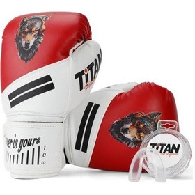 Resim Titan Sport Kırmızı Beyaz Kurt Figürlü Boks Eldiveni 2'li Set Çok Renkli 