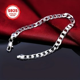 Resim Erkekler için 8 İnç 925 Ayar Gümüş Bilezik - Basit Moda Tarzı, Düz Tasarım, Günlük Kıyafetler/Şık Kişisel Görünüm/Herkes İçin Uygun - Tek Parça 
