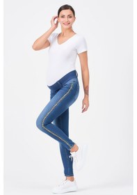 Resim Busa Hamile Kot Pantolon Skinny Leoparlı Yan Şerit Mavi-mavi 