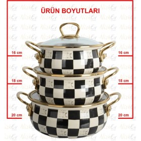 Resim Nishev Elite Class Italyan Dama Model 3 Lü Emaye Güveç Tencere Seti 16/18/20 cm 