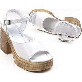 Resim Kadın Kence Beyaz Tek Bant Topuklu Ortopedik Taban Sandalet 001 