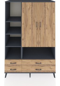 Resim Kronos Dolap 8 Raflı 4 Çekmeceli 2 Kapaklı 132x59x195 Antrasit-çam/çam Atlas Çam/atlas Çam 