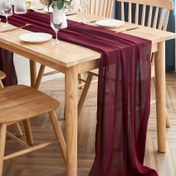 Resim Şık Burgonya Şeffaf Şifon Masa Koşusu 30.48cm x 299.72cm - Polyester Masa Örtüsü Düğün, Doğum Günü, Nikah, Bebek Duşu, Nişan Partisi Dekorasyonları - Çeşitli Kutlama Masa Kumaşı için Yıl Dönümü, Sevgililer Günü ve Daha Fazlası - Non-Elektrik Etkinlik ve Parti Malzemesi (1 Paket) 