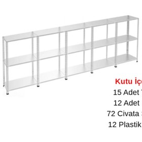 Resim RafBurada 3 Katlı 5'li Galvaniz Çelik Raf - Depo, Arşiv, Kiler, Dosya, Market Rafı 31x93 cm-100 cm-1.00 mm 