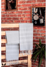 Resim Pega Sultan Peştamal %100 Koton Açık Gri Plaj Havlusu 90 x 170 CM 