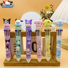 Resim Sanrio 10 renkli geri çekilebilir yuvarlak tükenmez kalem - sevimli Kuromi, tarçın rengi günlük ofis kalemi, hızlı kuruyan çizgi film kalemi, yazma ve öğrenme kırtasiye, Halloween/Noel hediyesi 