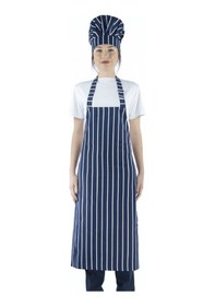 Resim Lacivert Beyaz Çizgili - Askılı Aşçı ve Mutfak Önlüğü 