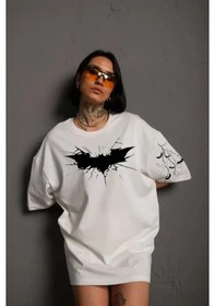 Resim Unisex Ön Ve Kol Baskılı Oversize T-shirt - Beyaz Beyaz 