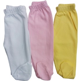 Resim bebedino Bebek Patikli Alt Hava Alır Kumaş Düz Renk (3 Lü Paket Beyaz-sarı-pembe) 