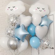 Resim 22 adet 45.72cm Beyaz Bulut Balonları Pembe Blush, Beyaz Kalp ve Mavi Yıldız Folyo Balonlar - Doğum Günü, Duş, Düğün ve Parti Süslemeleri için Mükemmel, Parti Balonları | Şirin Dekor | Dayanıklı Balonlar, Balon Süslemeleri 