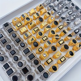 Resim Kadınlar ve Erkekler için 12 Adet Vintage Punk Geometrik Siyah Kare Yüzükler Karışık Stil Moda Takı Parti Hediyeleri 