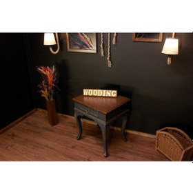 Resim Wooding Masif Ceviz Antrasit Oymalı Komodin - Yan Sehpa 