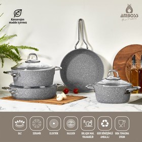Resim Amboss Shadow 7 Parça Yanmaz Yapışmaz Ezme - Granit Tencere Seti Gri 