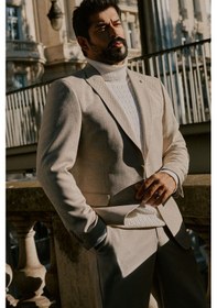 Resim Ac&Co / Altınyıldız Classics Erkek Bej Slim Fit Dar Kesim Kırlangıç Yaka Desenli Kapak Cepli Ceket Bej 