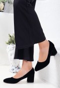 Resim SOFT FASHION Kadın Siyah Süet Yeni Moda Rahat Kısa Kalın Topuklu Stiletto Ayakkabı -topuk 5 Cm 