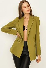 Resim Select Moda Kadın Yeşil Düğmeli Kruvaze Blazer Ceket 