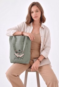 Resim 2 Cepli Wild Soul Baskılı Mint Yeşili Gabardin Çanta 
