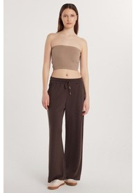 Resim Tudors Kadın Modal Kumaş Regular Fit Normal Bel Çift Cep Beli Bağcıklı Kahverengi Eşofman Altı-33588 