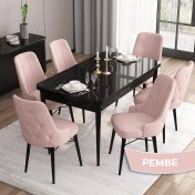 Resim Canisa Concept Iza Serisi,80 X 132 cm Mdf Açılabilir Siyah Mermer Desen Mutfak Masa Takımı, 6 Sandalye 