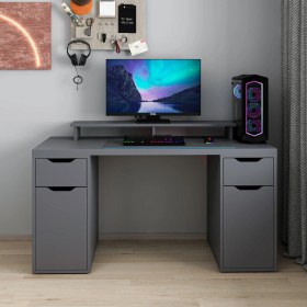 Resim Alen 150 Cm 2 Çekmeceli 2 Dolaplı Çalışma & Oyuncu Masası - Antrasit Siyah 