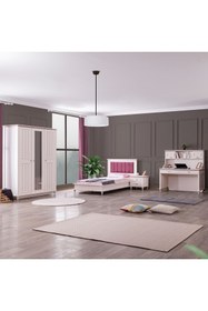 Resim Setay Ezgi Lüx Genç Odası , 3 Kapılı Dolap, Karyola, Komodin, Masa 