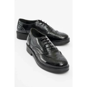 Resim Luvi Avra Siyah Rugan Deri Kadın Oxford Ayakkabı 