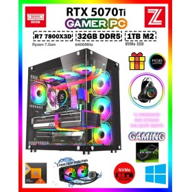 Resim Zeiron Titan RTX5070 Ryzen 7 7800X3D Ddr5 32GB 6400MHZ Ram 1tb M.2 Nvme SSD 16gb Gddr7 RTX5070TI Sıvı Soğutmalı Oyuncu Masaüstü Bilgisayarı 