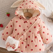 Resim ZOSEYIES Kızlar için Çilek Desenli ve Hediye Torbası İçeren Kışlık Polar Astarlı Kapüşonlu Ceket - Pembe Peluş Hoodie, Kabartmalı Manşetli Rahat Kışlık Mont 