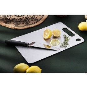 Resim Lüx 34x24 Cm Paslanmaz Çelik Silikonlu Kesim Panosu Metalik 