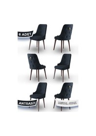 Resim Canisa Newa Serisi, 1.sınıf Babyface Kumaş Kahve Metal Ayaklı Gold Halkalı, 6 Adet Antrasit Sandalye Sandalye Antrasit Ayakları Kahve 