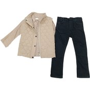Resim Erkek Çocuk Şişme Yelekli Gömlek Pantolon Bej Renk Üçlü Takım Bej 