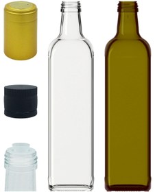 Resim Afracam 1000 ml Şeffaf Ve Yeşil Maraska Yağdanlık Kapaklı Ve Kapüşonlu 1000 Cc Köşeli Cam Şişe 2 Adet 