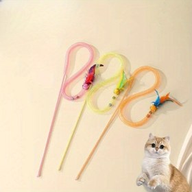 Resim Kedi Çanı ile Etkileşimli Kedi Oyuncak - Renkli Peluş İp ve Elastik Çubuk, Pil Gerektirmez, Tüm Irklar İçin Dayanıklı İç Mekan Oyunu, Av İştahını Teşvik Eder, Egzersiz ve Zihinsel Stimulationu Teşvik Eder, Kedi Oyuncak, Oyunlu Tasarım, Yumuşak Dokulu, Kedi Balıkçılık Çubuğu, İç Mekan Kedi İçin Kedi Oyuncak, Kedi Oyuncakları, Kedi Oyuncak Kendi Eğlencesi 