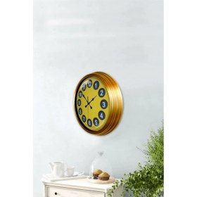 Resim Bahat Altın Varaklı Salon Ofis Duvar Saati Alüminyum Çerçeve 40 cm 