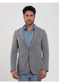 Resim Dufy Gri Erkek Slim Fit Balıksırtı Desenli Mono Yaka Ceket - 104447-gri Gri 